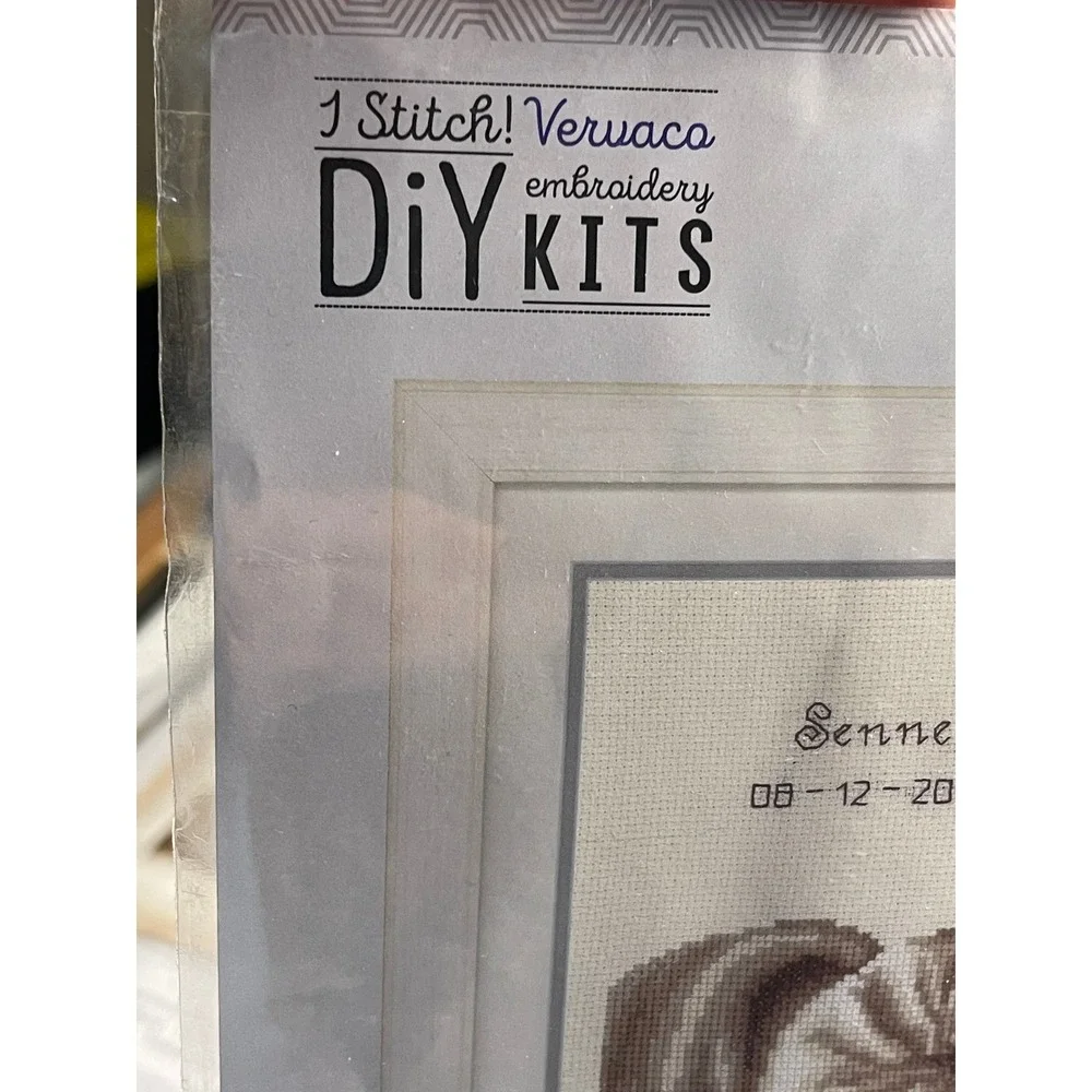 Vervaco Counted Cross Stitch Kit Sweet Dreams Baby Bear Name Date DIY Embroidery